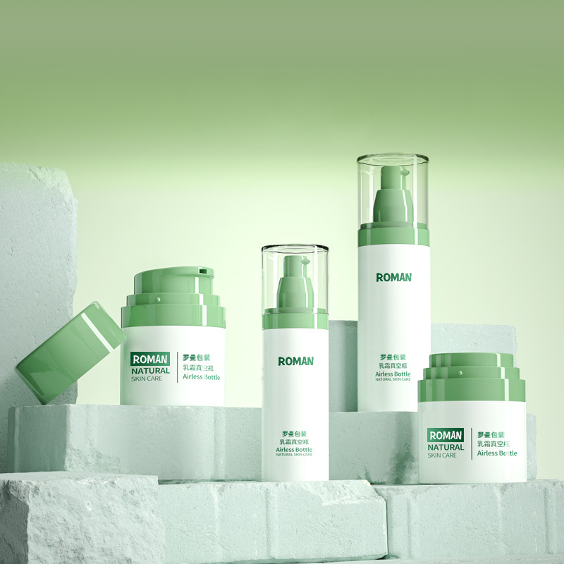 Plastikowe opakowania kosmetyczne Butelka z kremem do twarzy 30 ml 50 ml 80 ml Zielony Zestaw butelek z pompką bezpowietrzną z galwanizacją do butelki na serum przeciwstarzeniowe