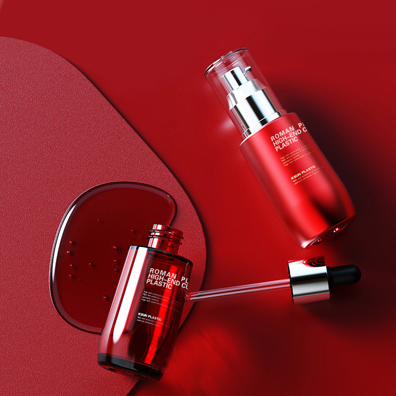 Butelka na olej kosmetyczny wielokrotnego napełniania 50 ml wino czerwone PETG pielęgnacja twarzy butelka z kroplomierzem z zakraplaczem do zestawu butelek z kremem