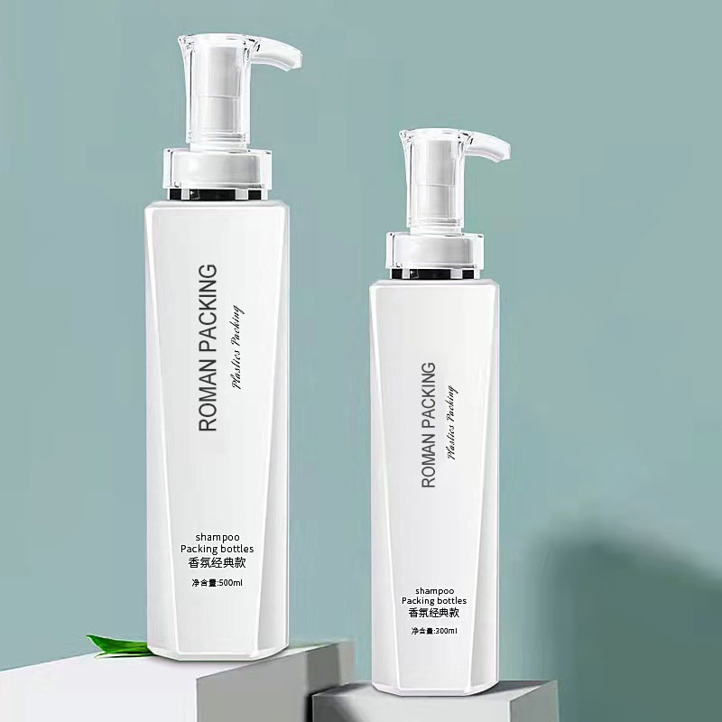 Luksusowa biała 300ml 500ml długa i szczupła pompka do balsamu butelka na szampon żel pod prysznic opakowanie do mycia ciała ze złotą pompką