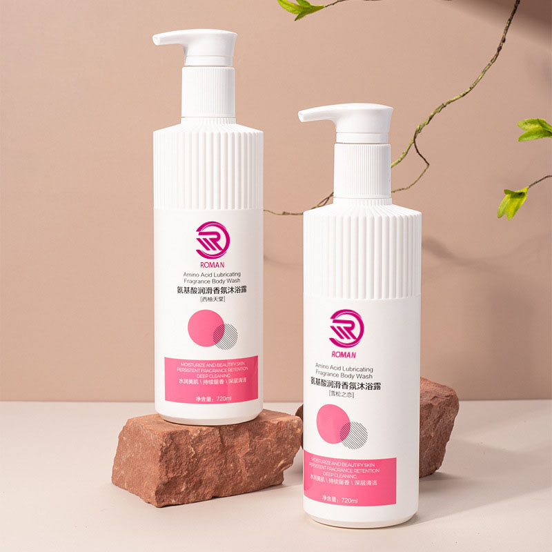 Gorąca biała plastikowa butelka HDPE w paski z karbowaną dyszą 500 ml 700 ml szampon w żelu pod prysznic balsam z nakrętką z pompką Wietnam